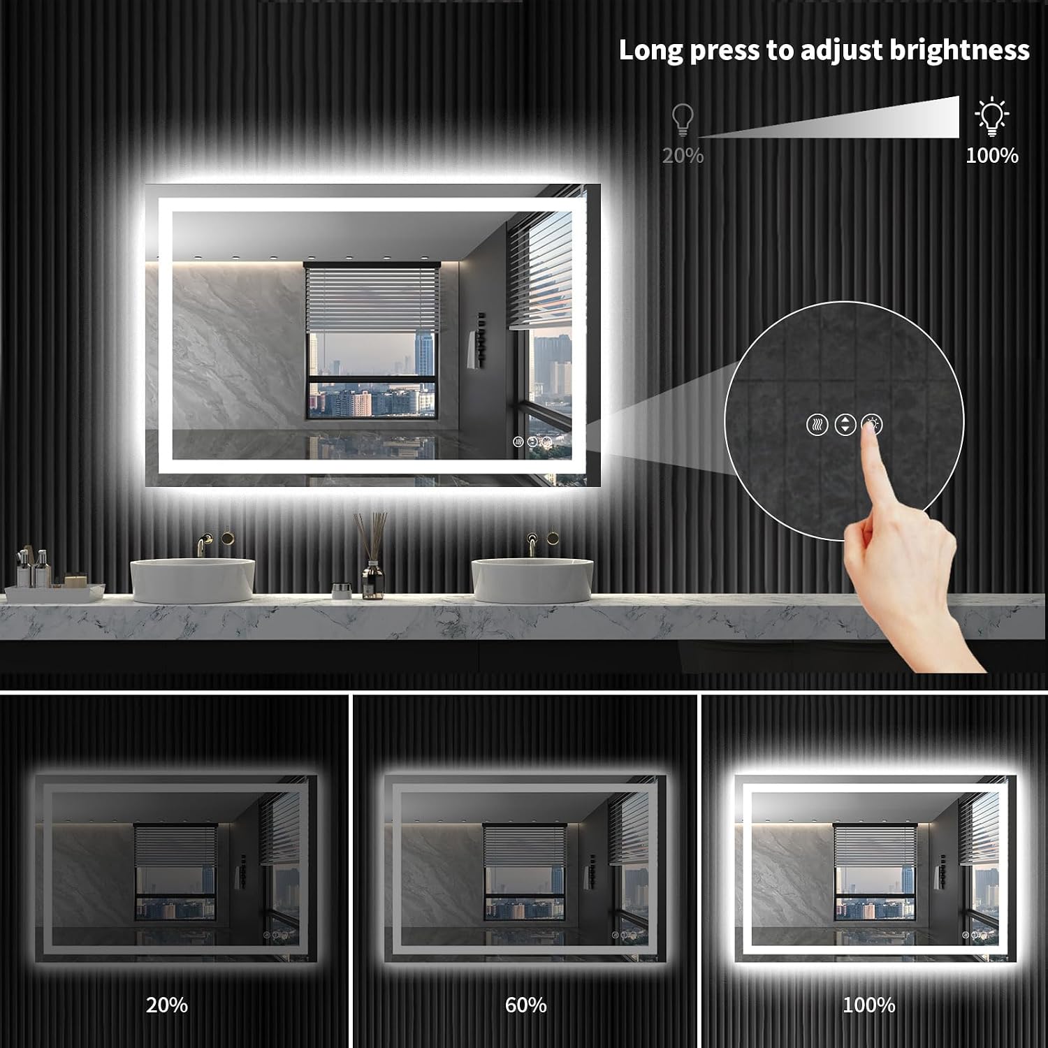 40"X32" LED Bathroom Mirror with Lights | Anti-Fog, Dimmable, 3 Color Temperature, Backlit + Front Lit, Memory