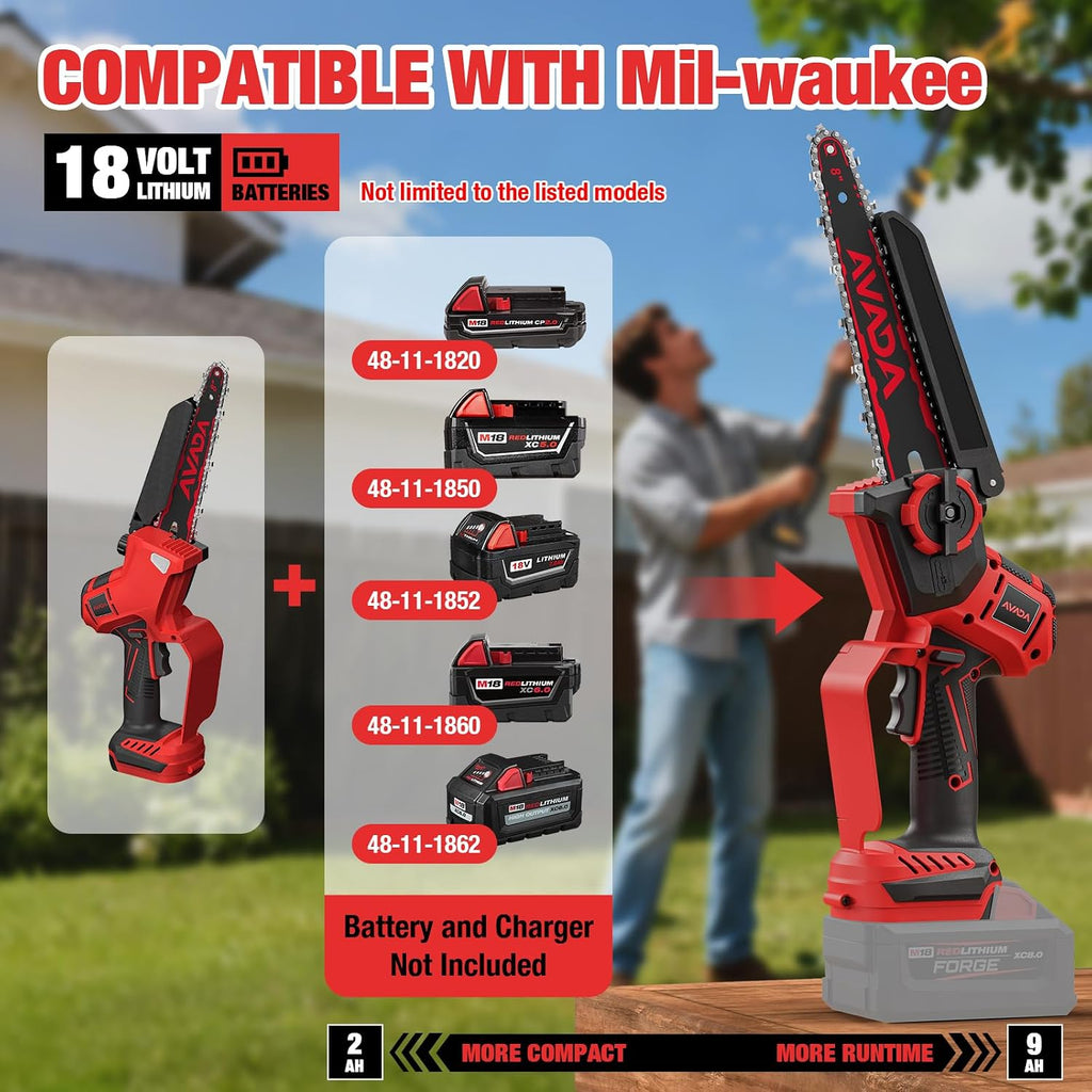 2-IN-1 Cordless 8-Inch Pole Saw & Chainsaw for Milwaukee M18 Battery - 1200W Brushless Motor, Total Reach of Max 15.9