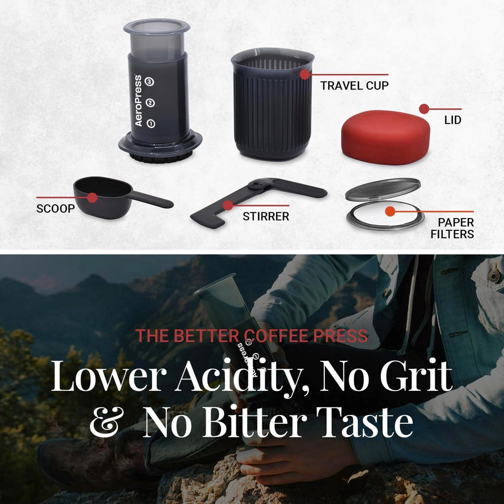 Go, Extra Small Portable Coffee Maker Kit, Travel, Hiking & Camping, All-in-One French Press, Pour-Over & Espresso