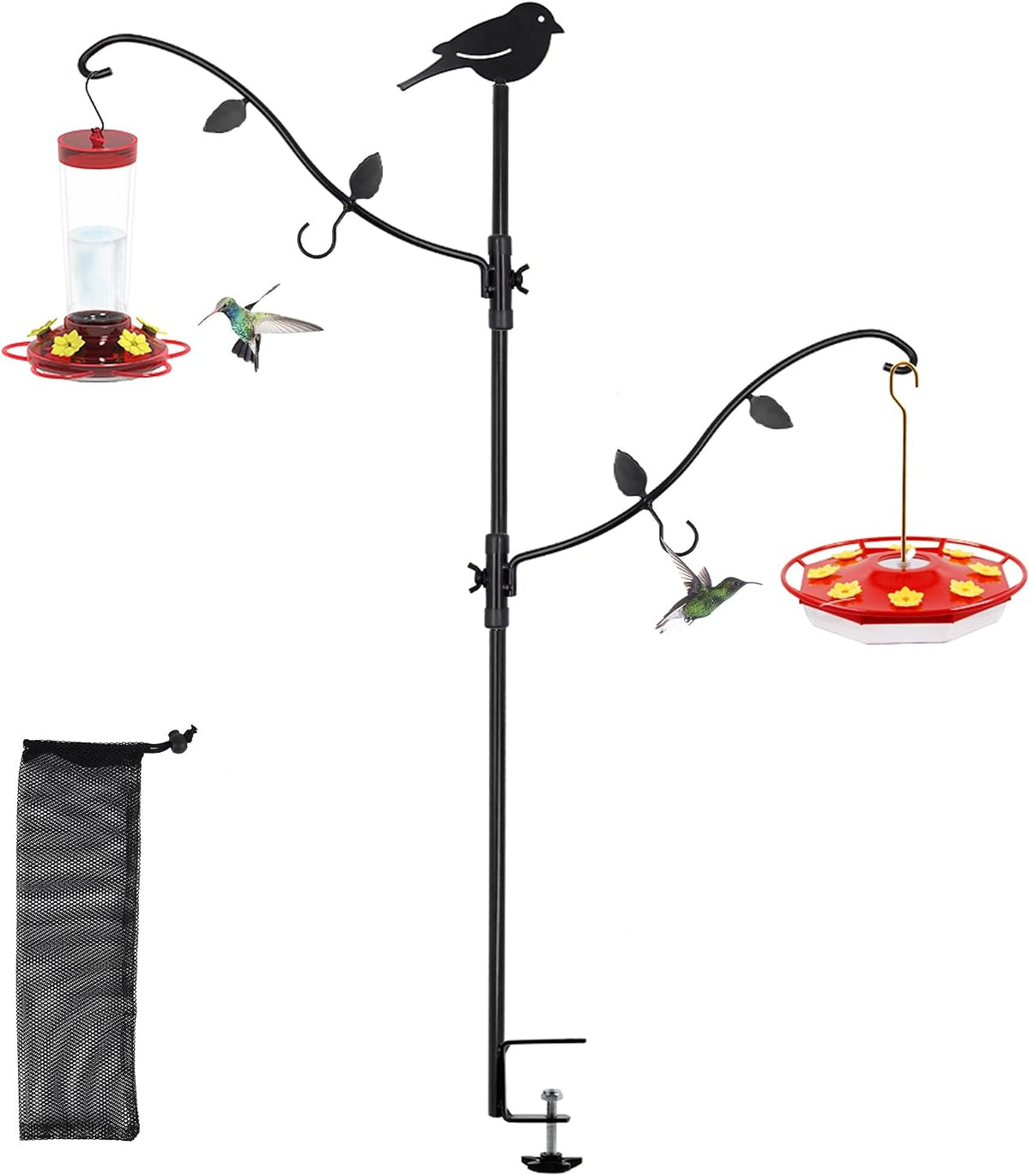 Deck Pole Bird Feeding Station Kit, Porch Multi Hook Bird Feeder Hanging Kit with Two Adjustable Branches, Attracting