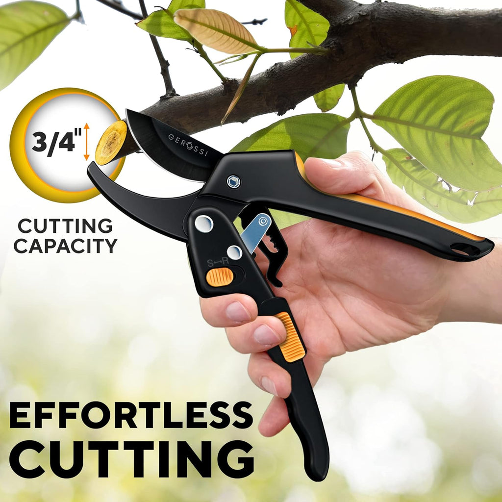 Ratchet Pruning Shears for Gardening Heavy Duty - Increases Cutting Power 3x - Perfect Ratchet Pruners for Weak Hands