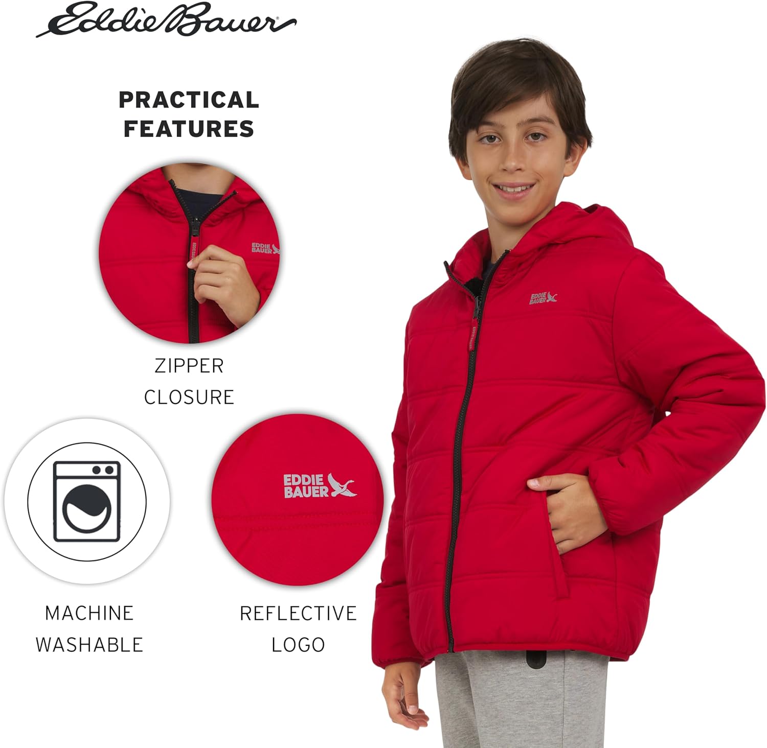 Eddie Bauer Boys' Deer Harbor Reversible Faux Fur Lined Insulated Puffer Jacket