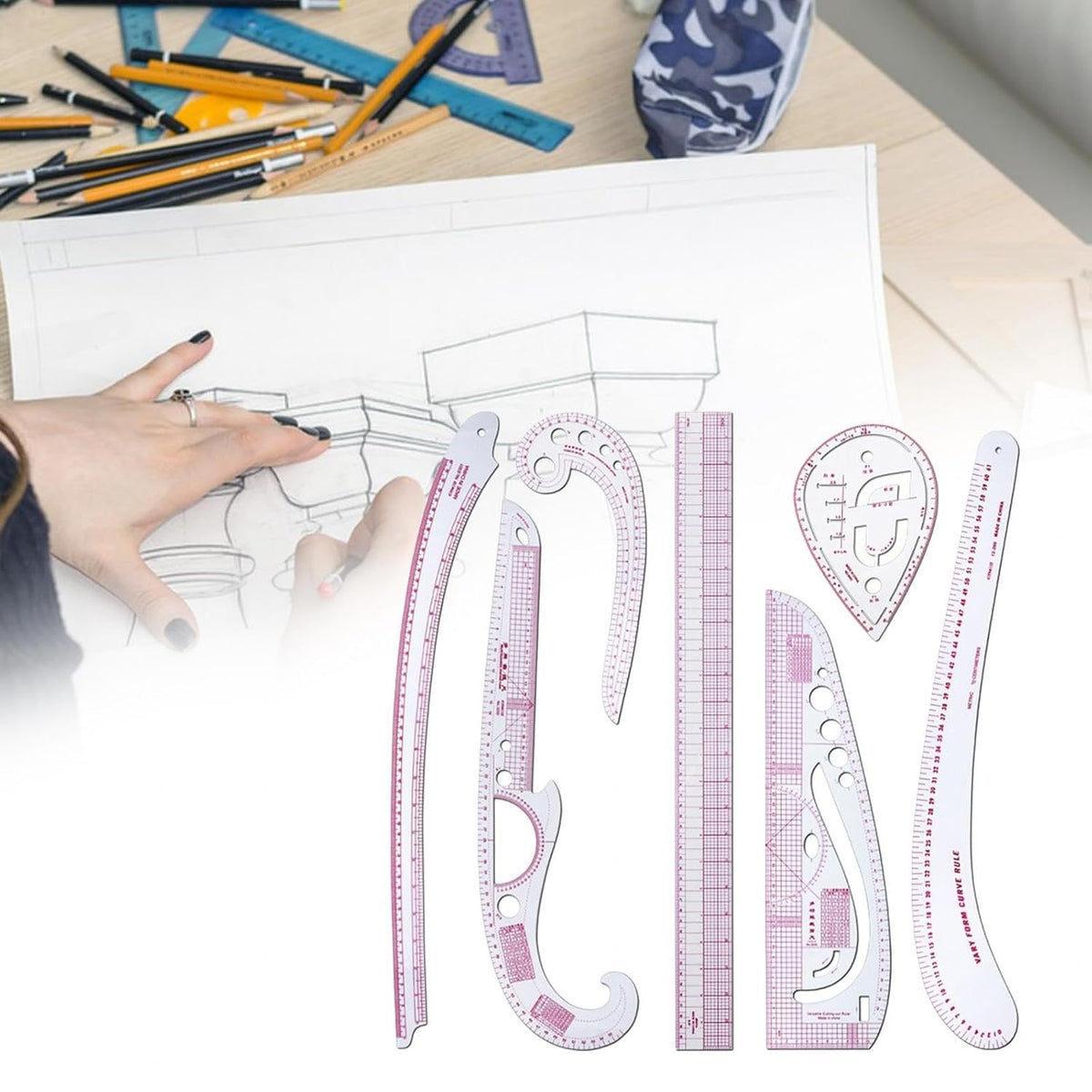 French Curve Ruler Set for Pattern Making, 11 Piece Sewing Measuring Tools, Flexible Dressmakers Rulers for Tailors