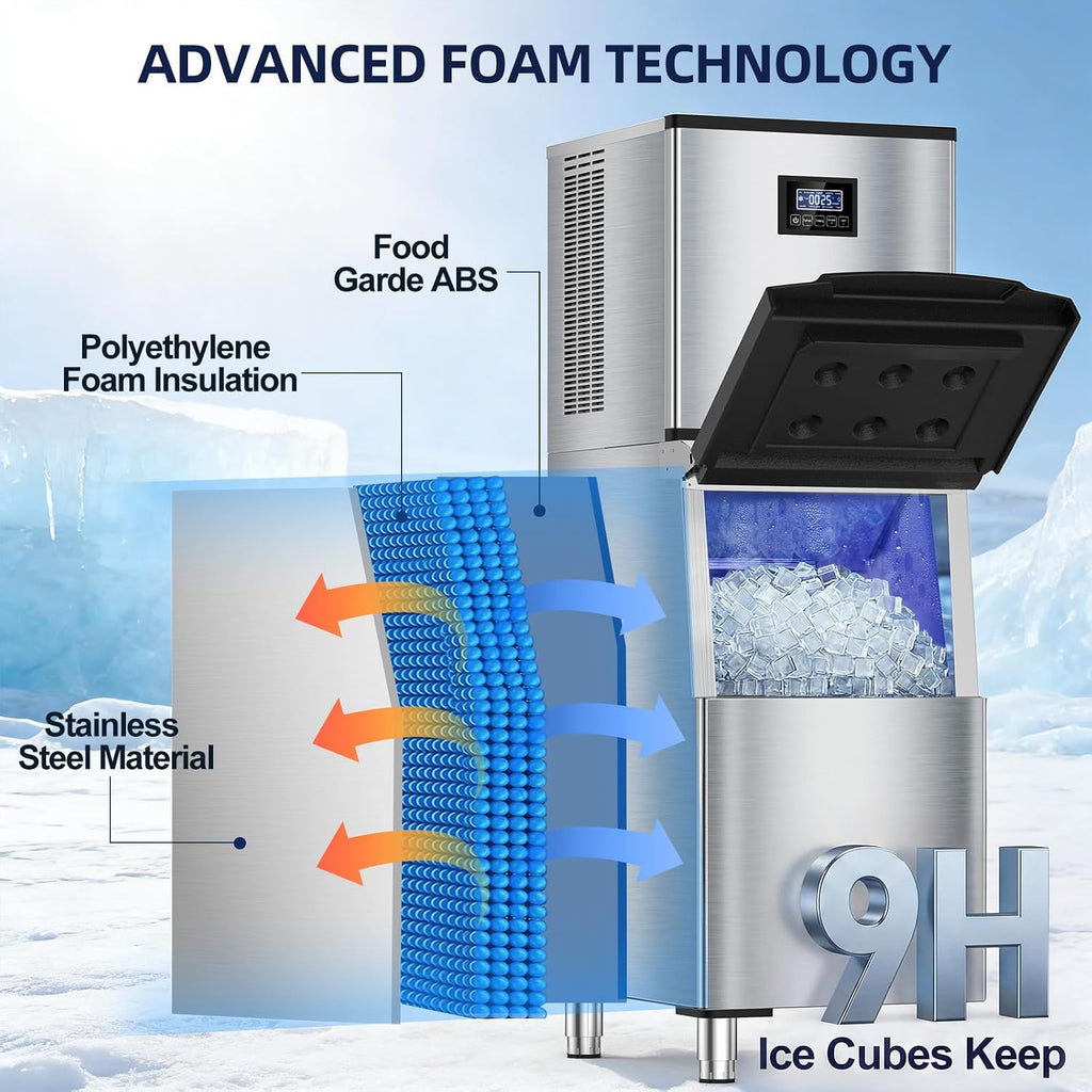 Commercial Ice Maker Machine, 400LBS/24H, 350LBS Storage