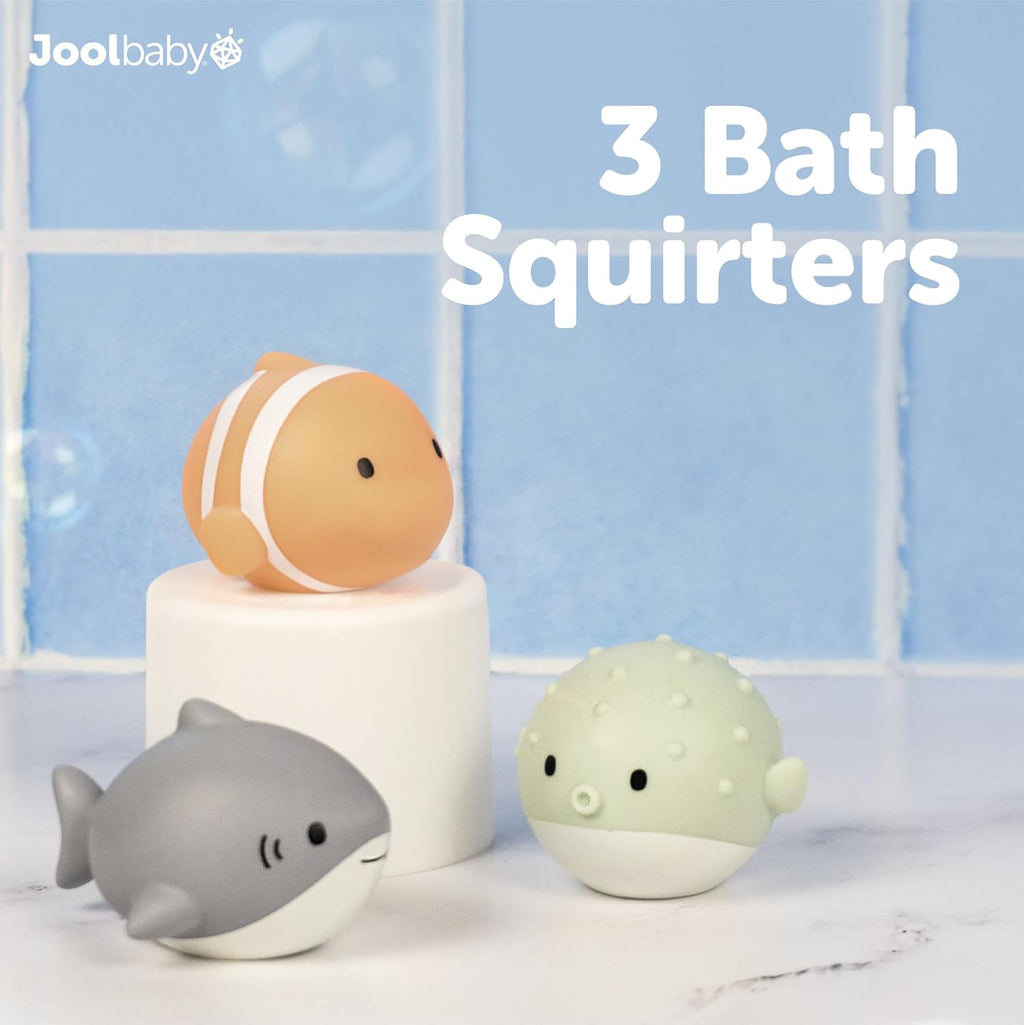 Jool Baby 15-Piece Bathtub Toys Gift Set – Bath Squirts, Rubber Ducks, Whale Fidget Spinner Toy – Bath Toy Storage