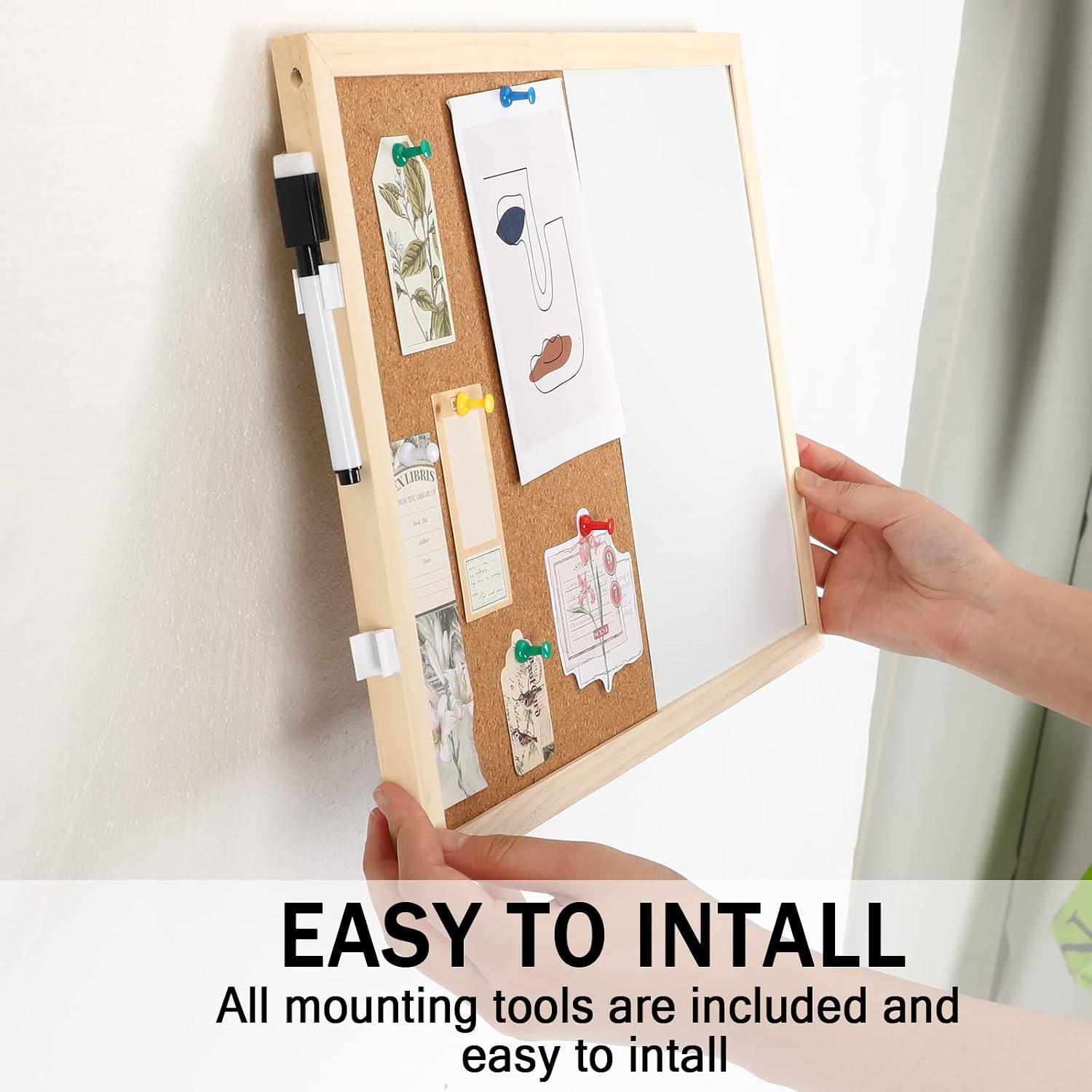 2-Pack Cork Board White Board Combo - 15.7 x 12 inches Whiteboard Bulletin Combination Board Hanging Office White