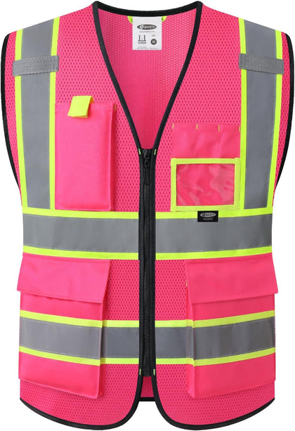 Safety Vest for men women Reflective Vest with Pockets and Zipper High Visibility Vests BX340