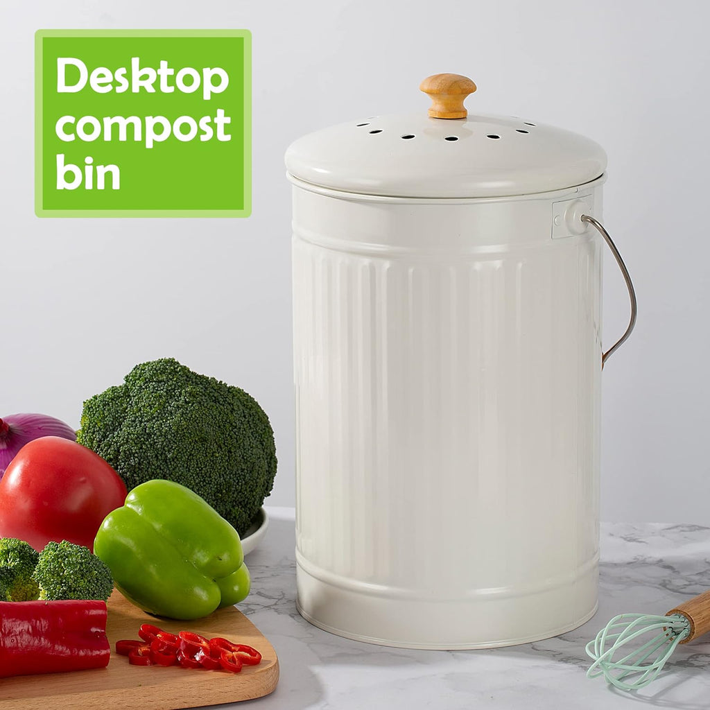 1.7 Gallon Kitchen Compost Bin, Indoor Countertop Compost Bin with Lid, 100% Rust Proof Compost Bucket with Non-Smell