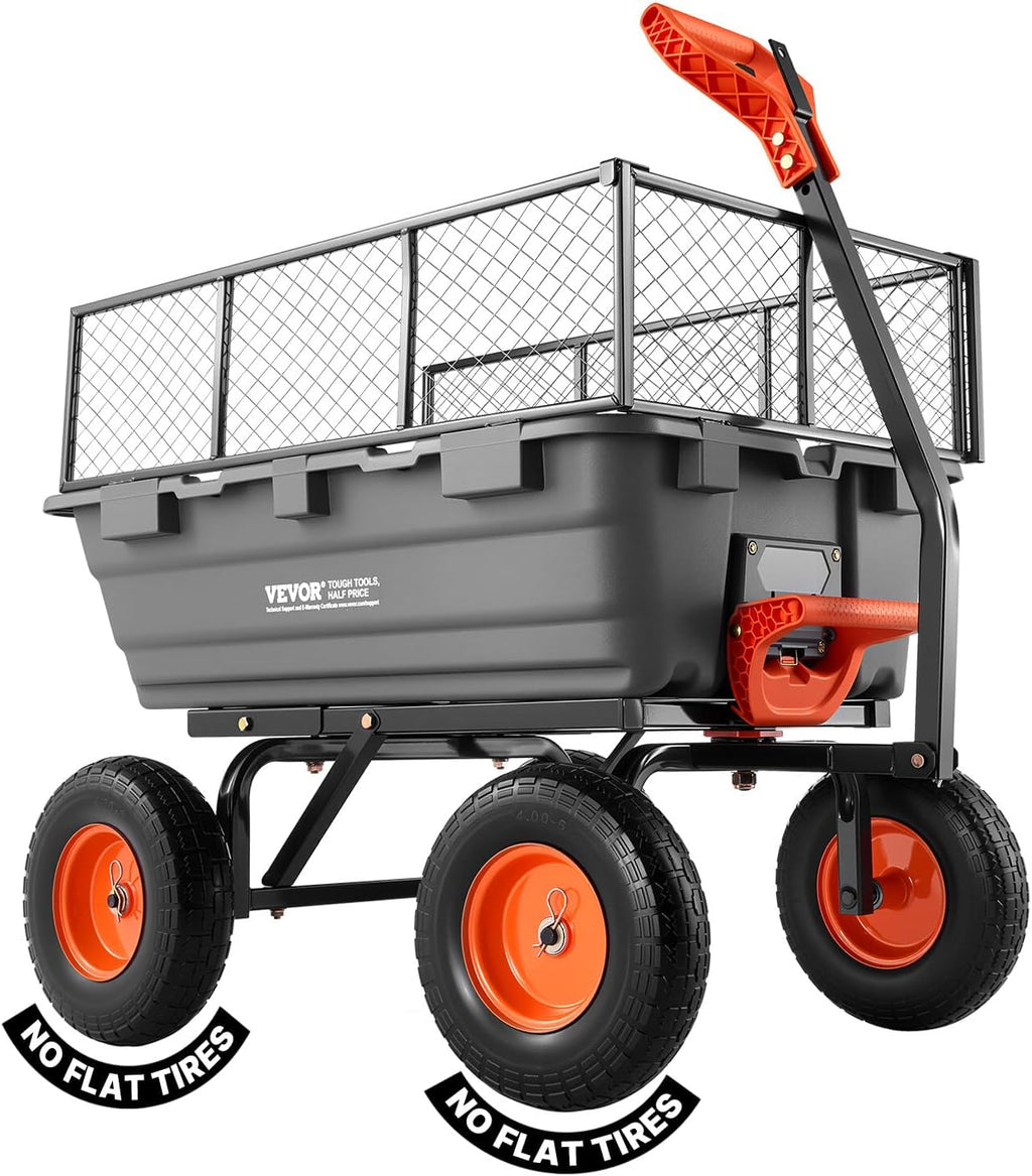 10 Cu.Ft 1200LBS Poly Garden Cart Dump Wagon, Heavy Duty Wheelbarrow with Convertible Handle and 13" Flat Free Tires