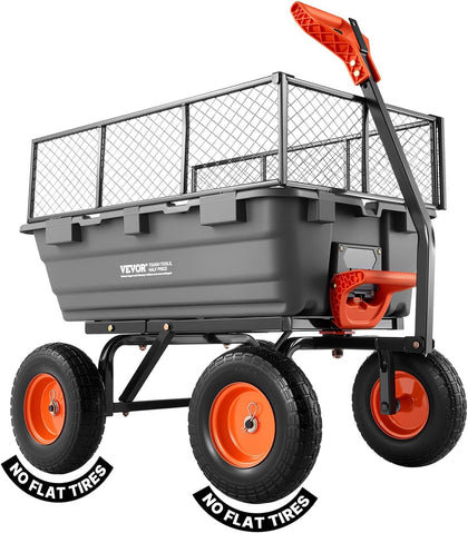 10 Cu.Ft 1200LBS Poly Garden Cart Dump Wagon, Heavy Duty Wheelbarrow with Convertible Handle and 13" Flat Free Tires