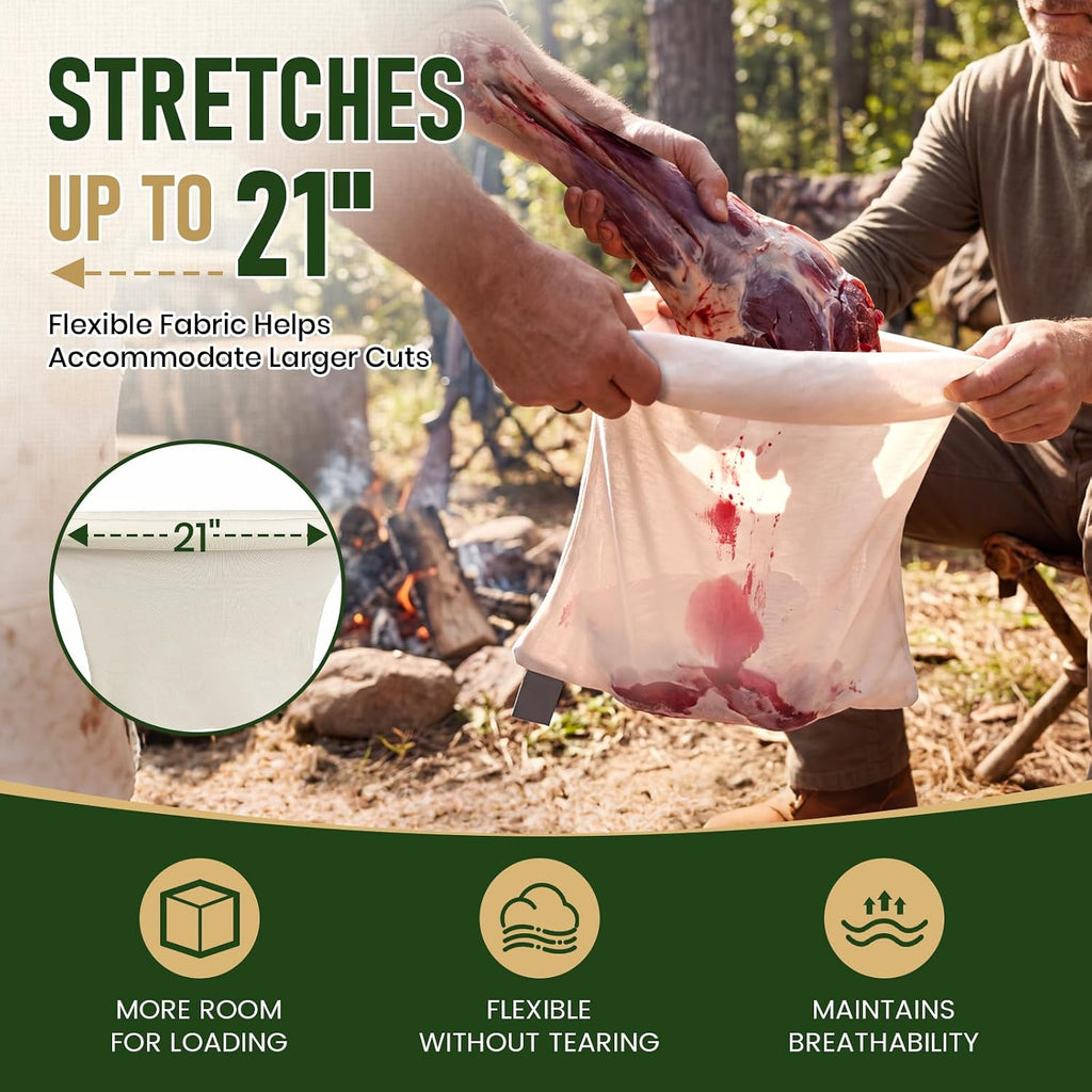 Game Bags Elk Hunting Meat Bags, 48inch/60inch 5-Pack Rolled Heavy Duty Quarter Bags, Reusable & Breathable Meat Game