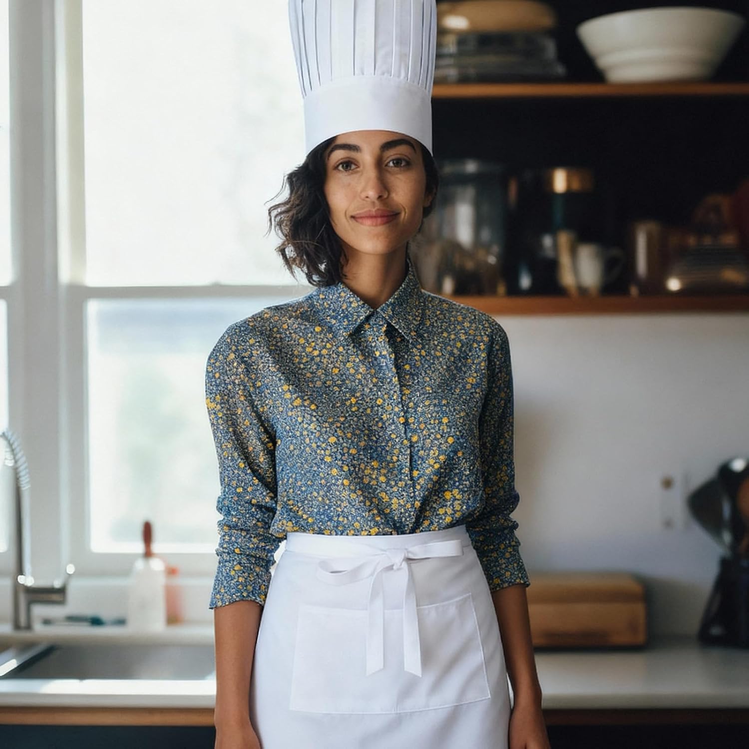 Kitchen Supply Tall Chef Hat and Half Bistro Apron, Adjustable Bib Cooking Aprons Baker Kitchen Cooking for Women Men