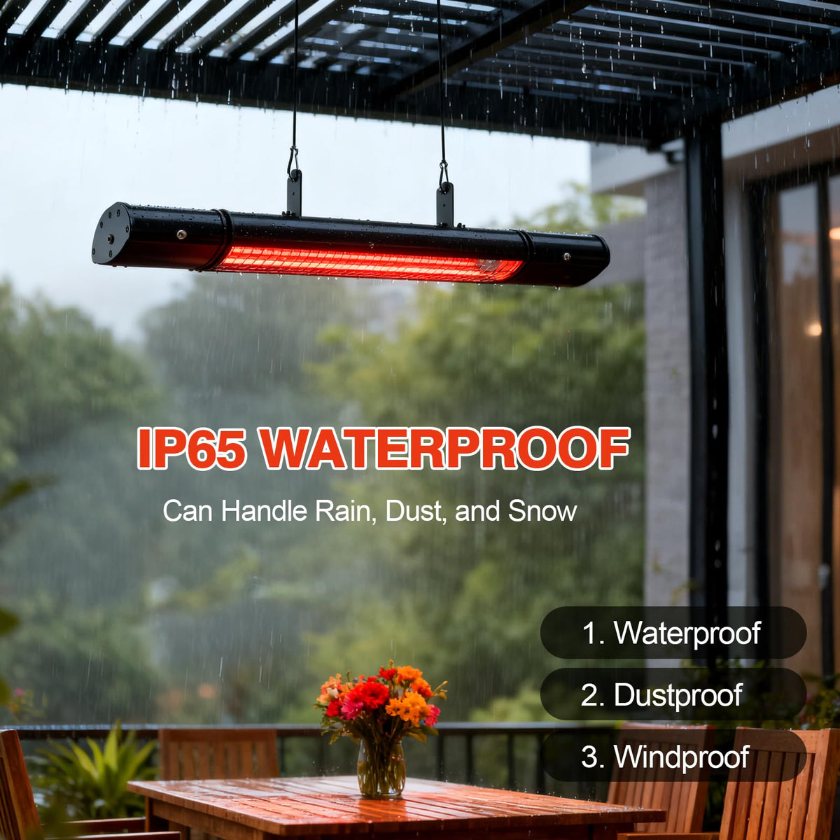Electric Hanging Patio Heater with remote control, built in Temperature Control, Wall mounted or ceiling mounted