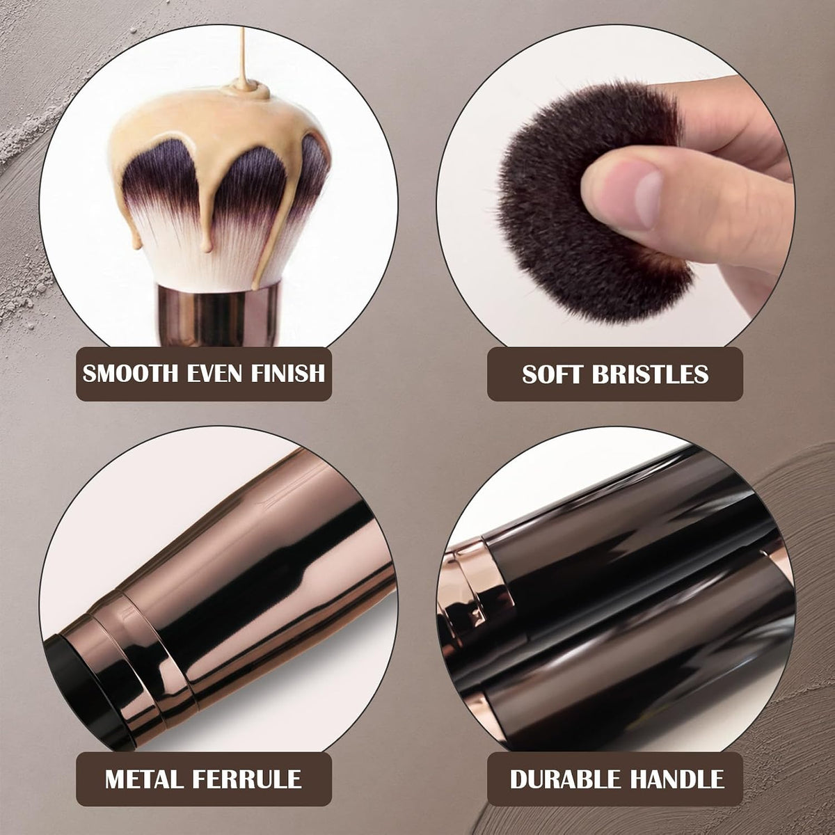 2 Dual-Ended Makeup Brushes - Foundation Powder Brushes with puff (Brown)