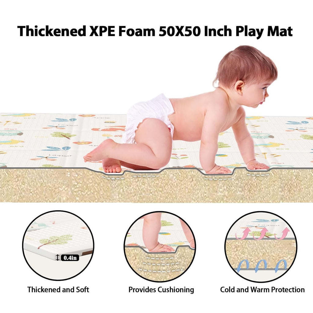 Baby Play Mat, 50 x 50 Inch Play Mat Perfect for Use Baby Playpen, Foldable Baby Foam Playmat for Floor, Portable