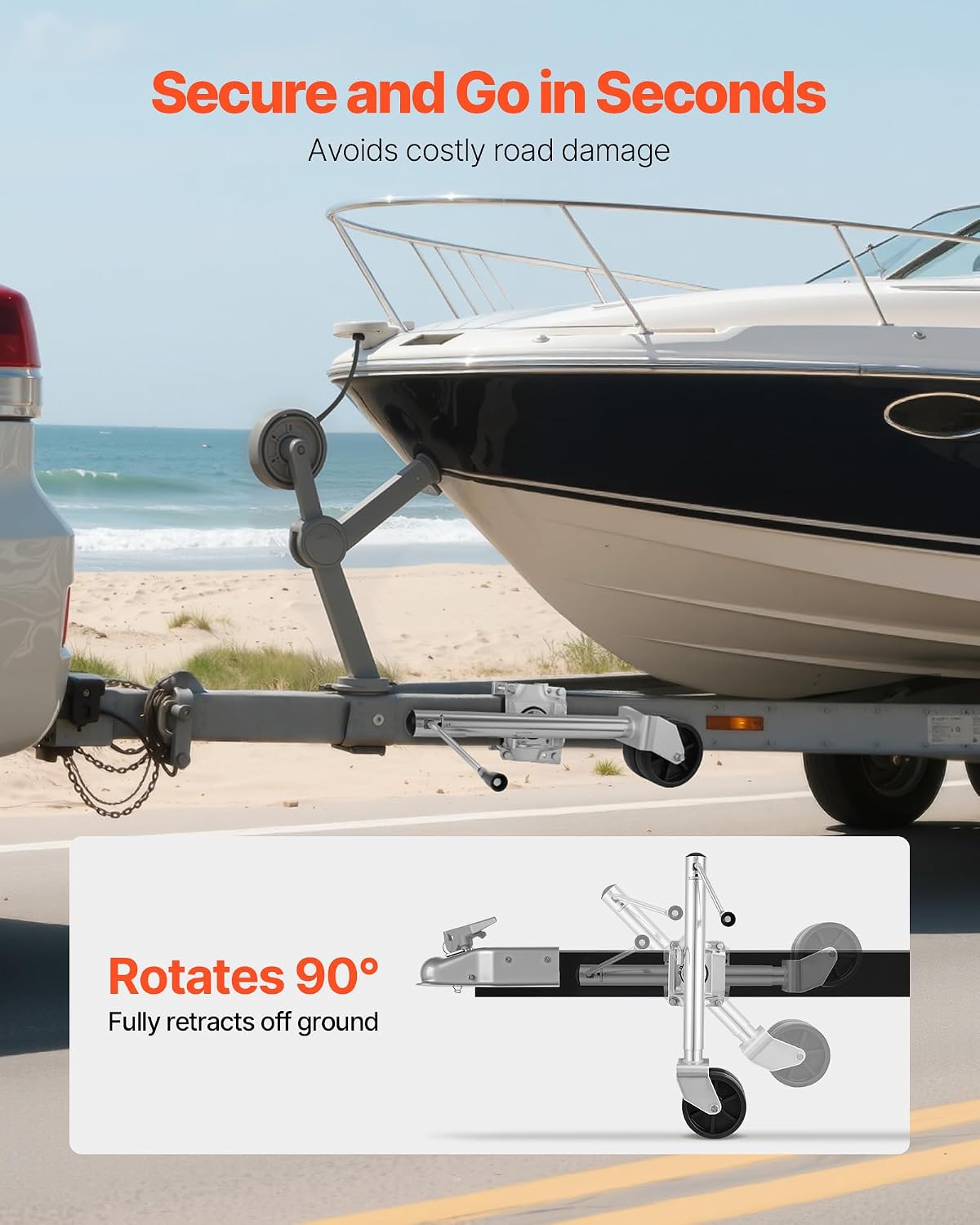 Trailer Jack with Wheel, 2000 lbs Load Capacity, Heavy Duty Swivel Boat Trailer Jack with PP Dual Wheel & Ergonomic