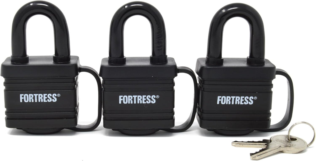 1804TRI 1-9/16" Covered Laminated Weatherproof Padlock For Water Resistance; 3 Pack