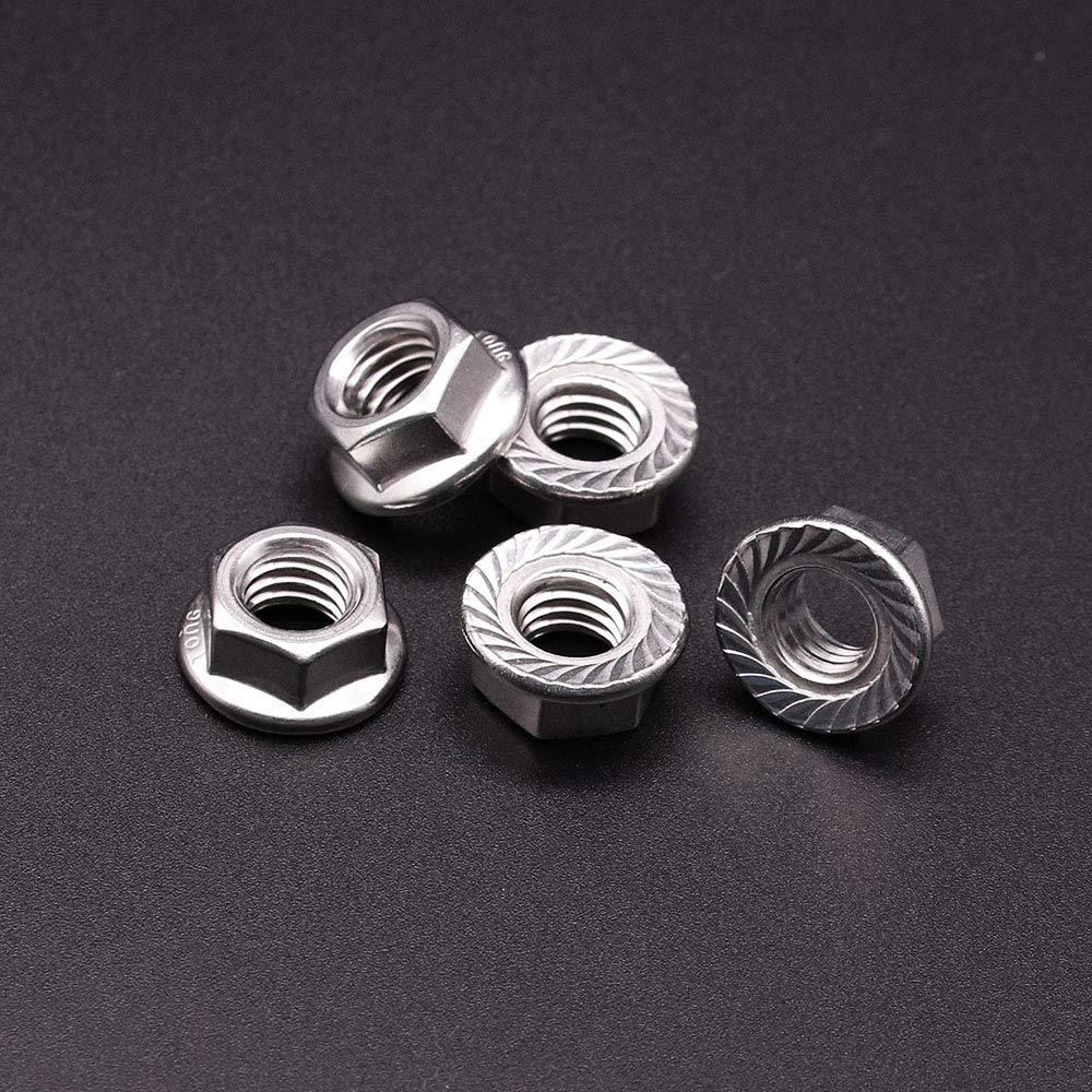 #6-32 (50 Pack) Serrated Flange Hex Nuts, 304 Stainless Steel 18/8 Flange Nuts, UNC Coarse Thread Hex Locknuts