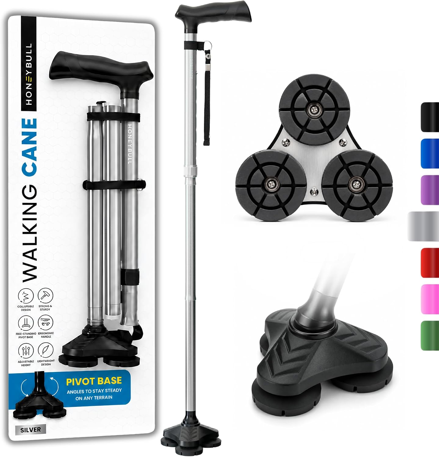 Walking Cane for Men & Women Foldable, Adjustable, Heavy Duty, Free Standing, All Terrain, Collapsible Walking Sticks