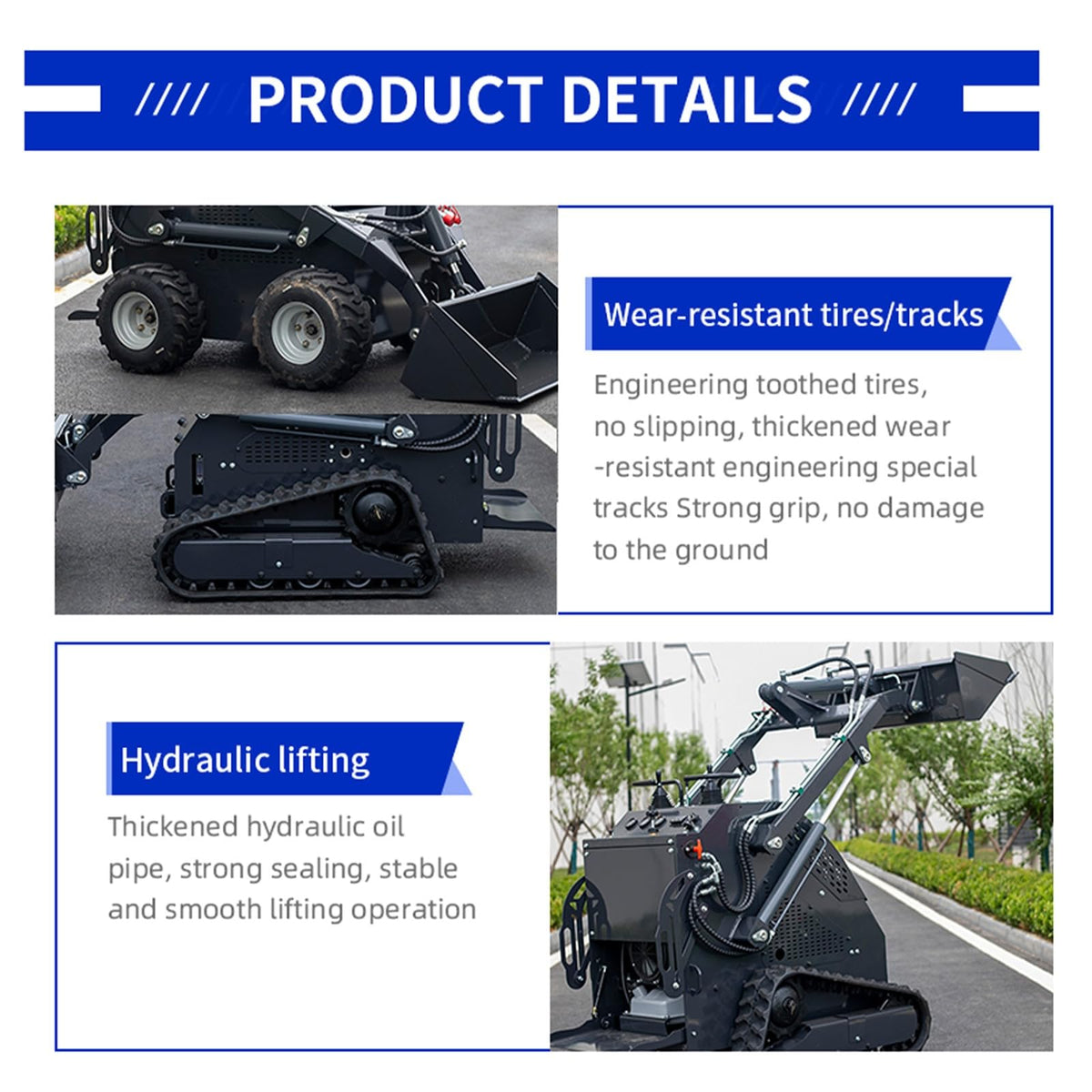 Mini Skid Steer Loader Compact Track Loader with Hydraulic Wide Bucket, Front End Loaders for Excavation Earthmoving