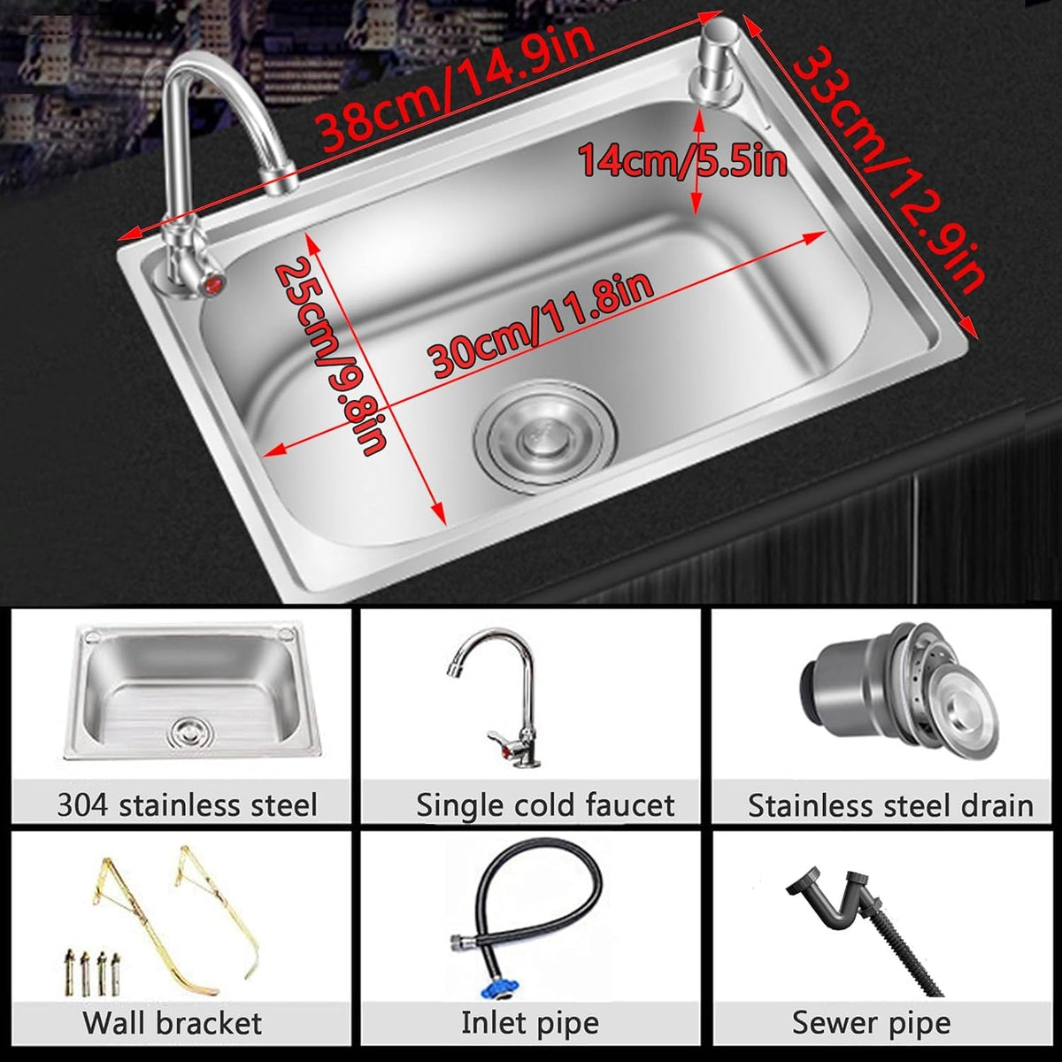 Stainless Steel Sink Wall Mount Commercial Hand Washing Station