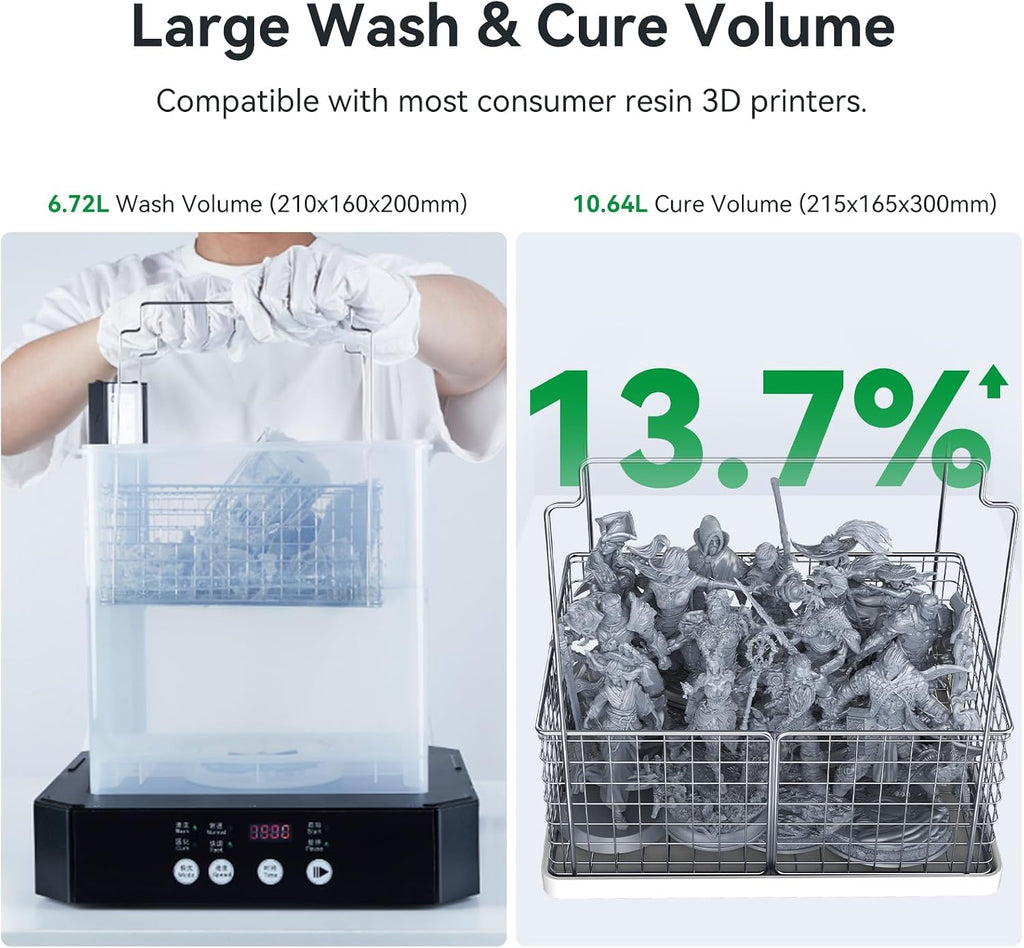 Wash and Cure Station UW-03 2 in 1 Machine | Resin 3D Printer Upgraded 405nm UV Curing Rotary Box Bucket for