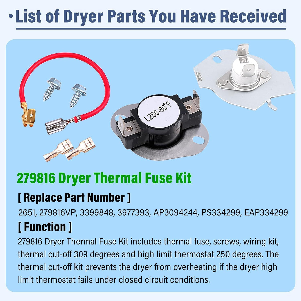 MED5500FW0 Heating Element Kit Fit for May-tag Bravos 400 3000 Series Dryer