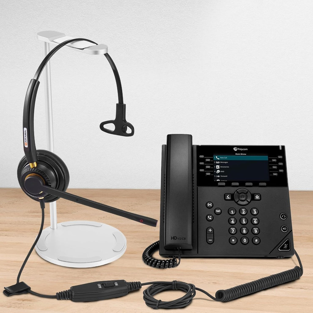 Phone Headset for Office Phones for Polycom & Other IP Phones(A800S2) | Noise-canceling Mic, Metal Headband
