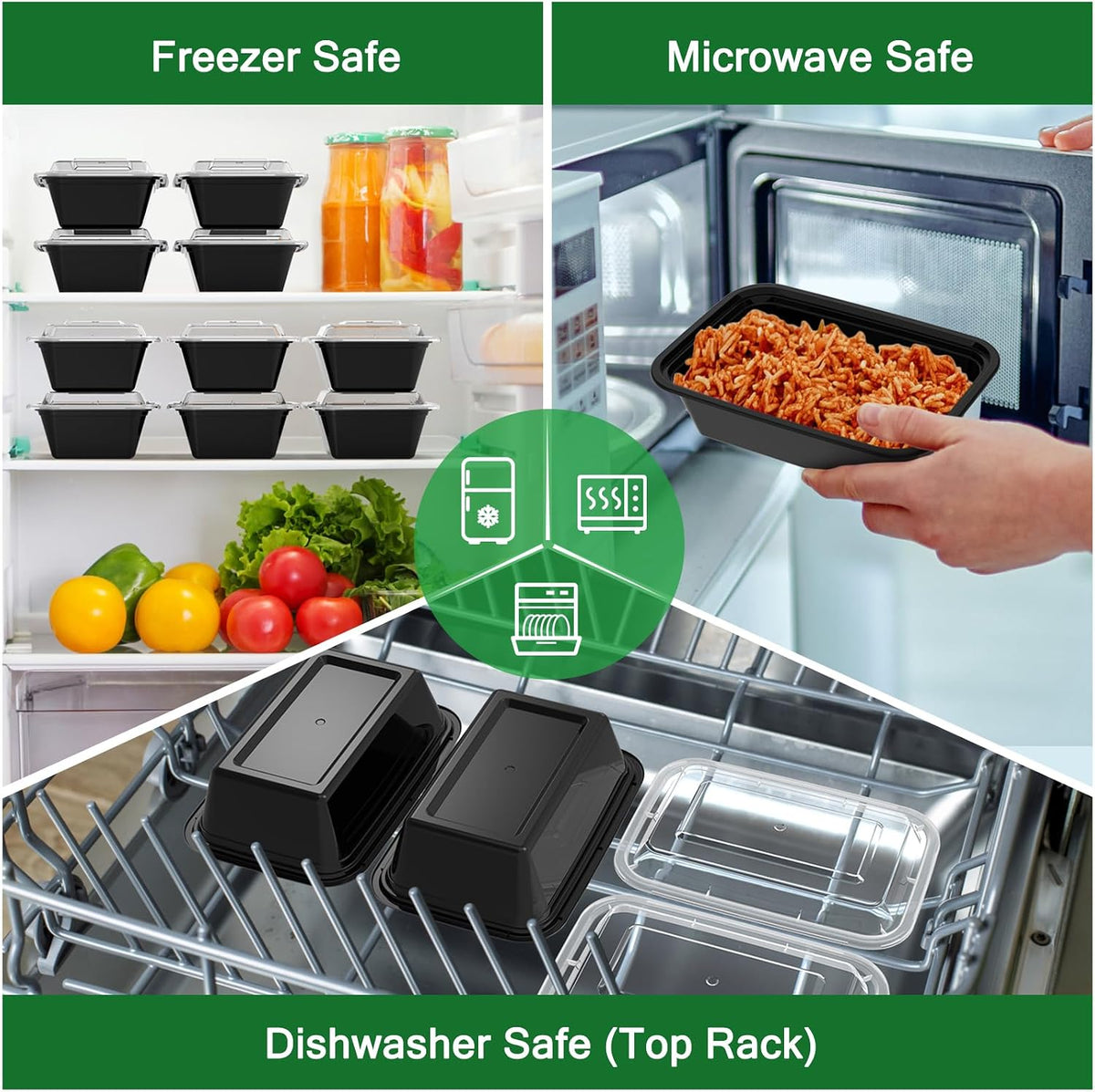 50 Pack (100-Piece) 24 oz Meal Prep Containers Reusable with Lids