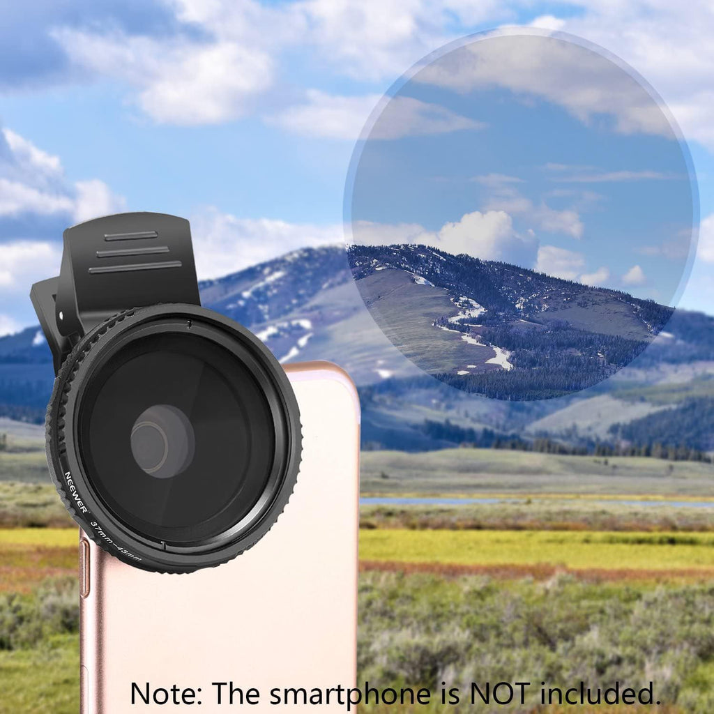 37mm Clip On ND2-ND400 Phone Lens ND Filter Kit: Variable Neutral Density Filter with Phone Clip Compatible with