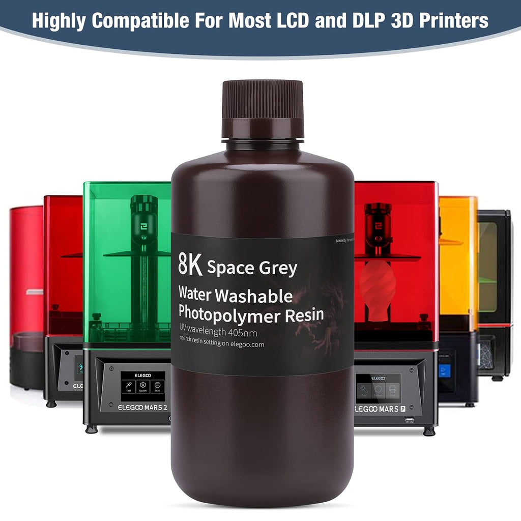 8K 3D Printer Resin, Water Washable Resin 405nm UV-Curing Resin, Best for 8K/9K/12K LCD 3D Printer Space Grey 1000G