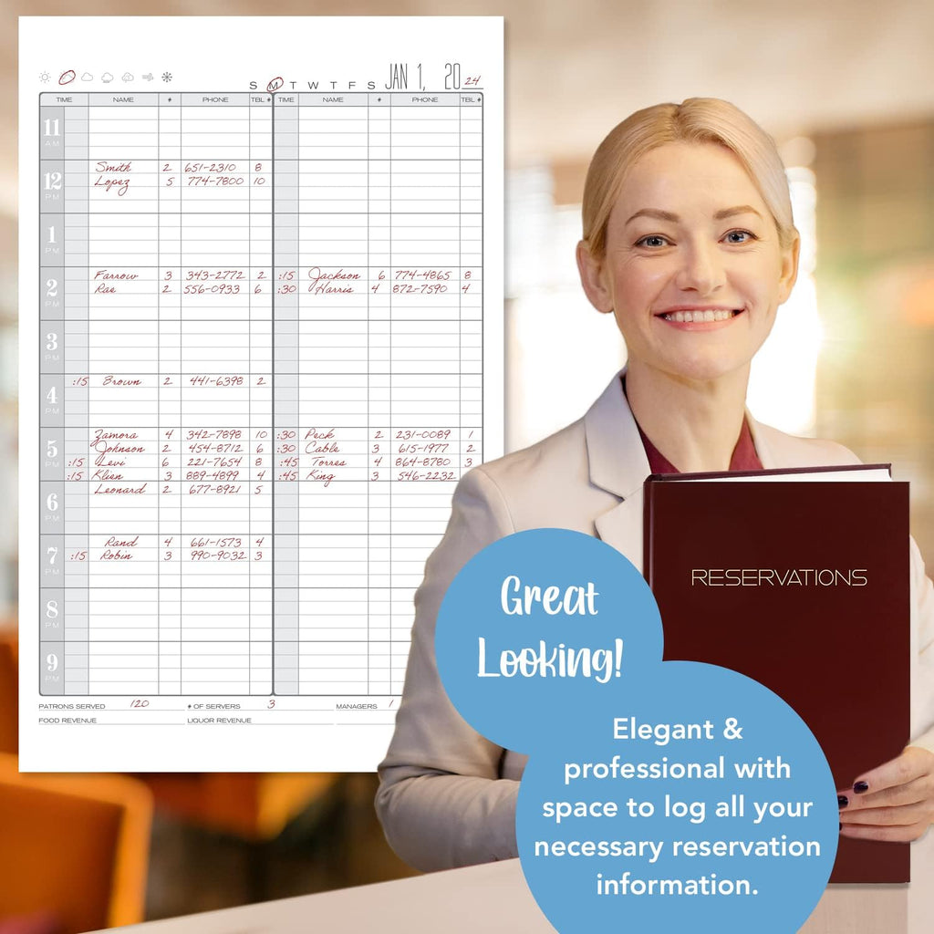 Restaurant Reservation Book, Burgundy, Hardbound, 408 Pages