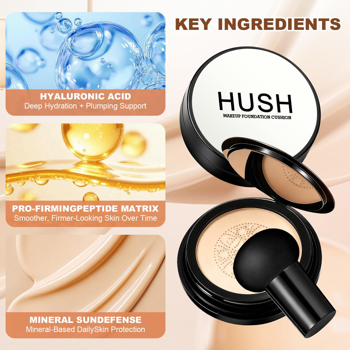 Natural Glow - Ideal for Light/Medium Complexions, Mushroom Head Air Cushion CC Cream - BB Cream Foundation for Older