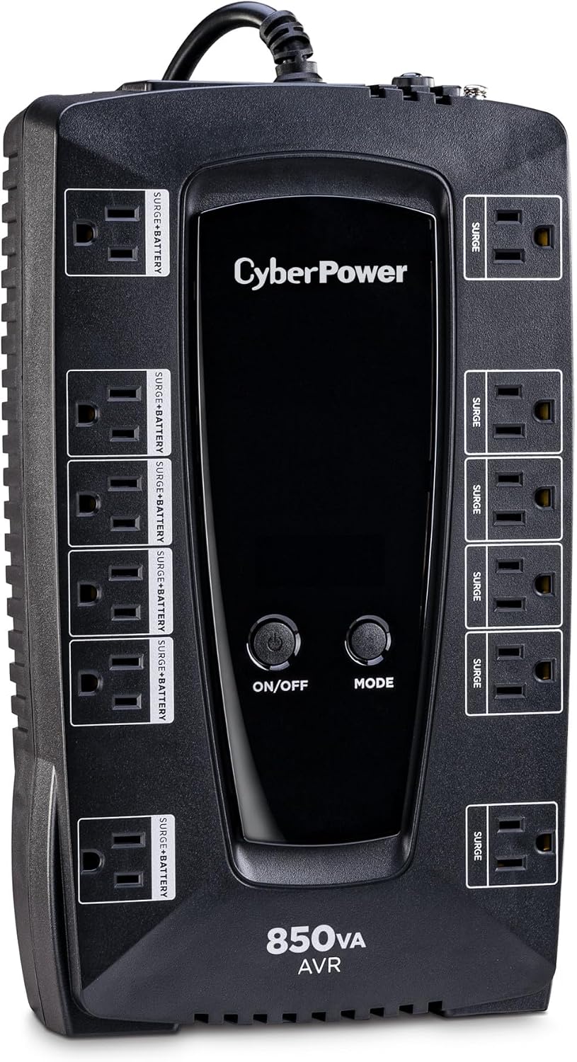 LE850G UPS Battery Backup & Surge Protector | 850VA/460W, Line Interactive, AVR, 12 Outlets (4 Wide-Spaced), RJ11