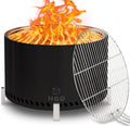 28" Smokeless Firepit with Stand & Grill Rack, Large Stainless Steel Wood Burning Fire Pit for Gatherings, Secondary