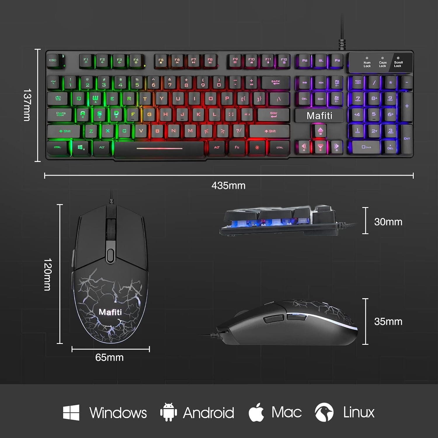 RK101 Computer Keyboard Mouse Combo Wired | RGB Backlit, USB Keyboard, PC Mac Laptop Desktop, Gaming Office