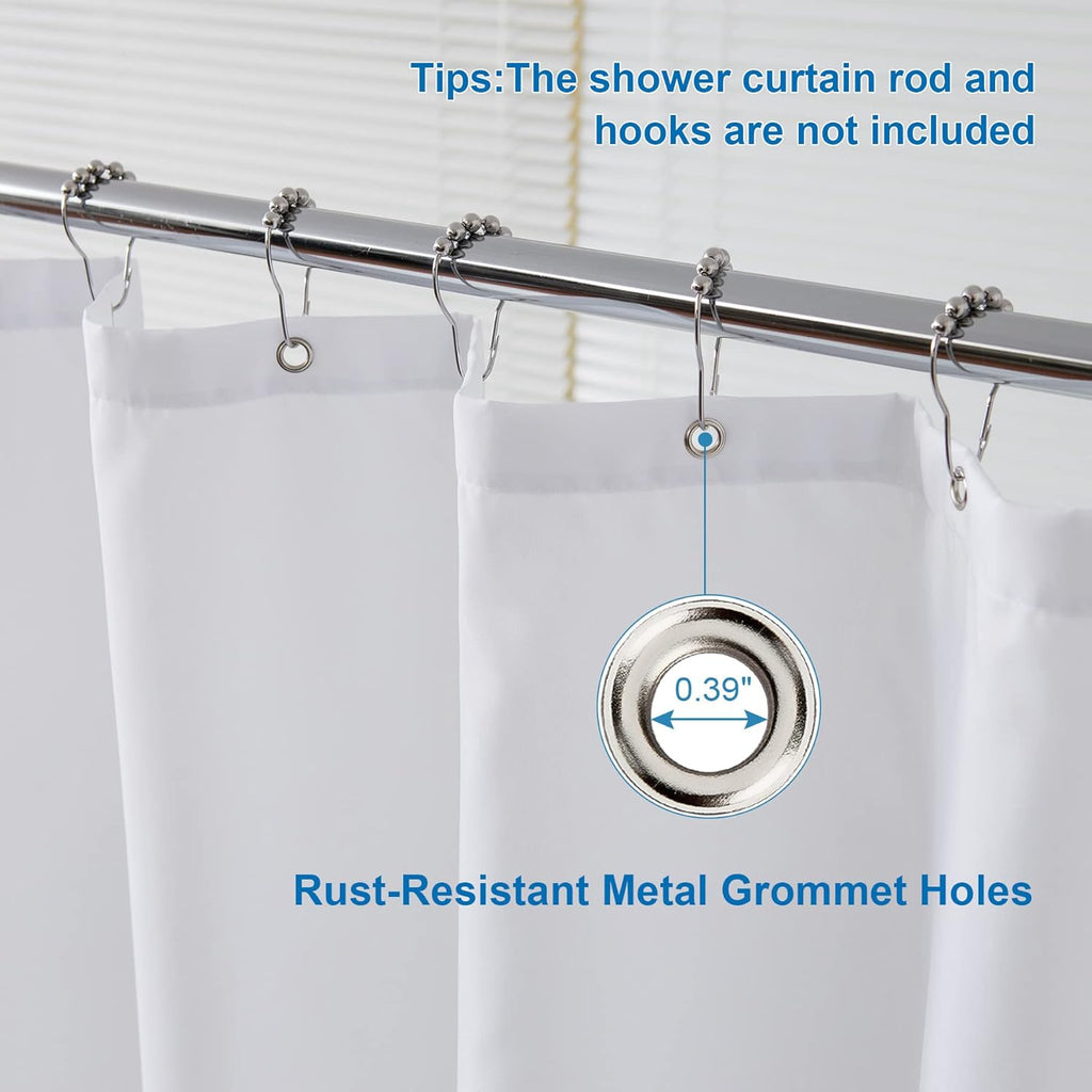 White Shower Liner Cloth Waterproof, White Shower Curtain Liner Fabric with Weighted Stones, Washable Shower Curtain