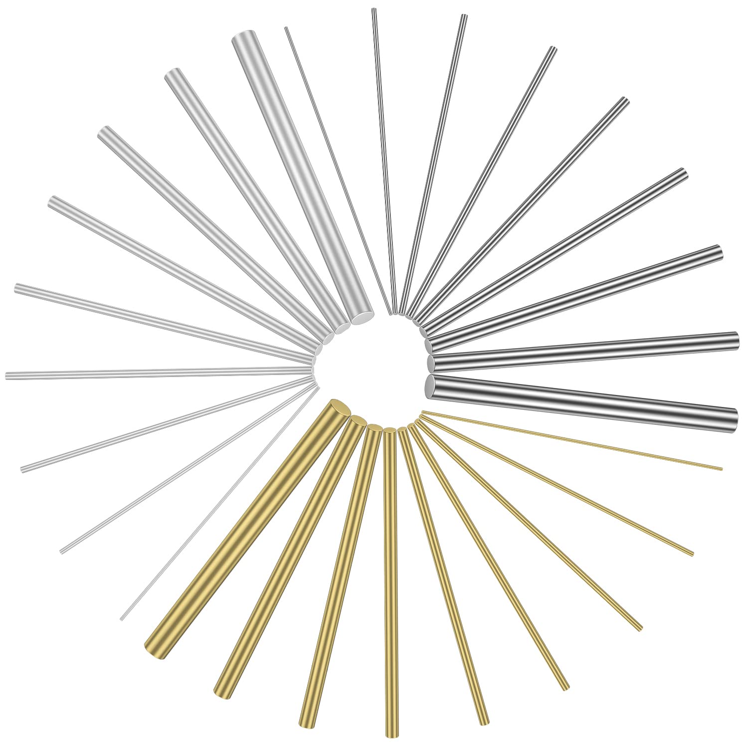 27 Pieces 9 Sizes Metal Round Rods Kit, Metals Include Brass, Stainless Steel, Aluminum, Diameter 1.0mm-8.0mm Length