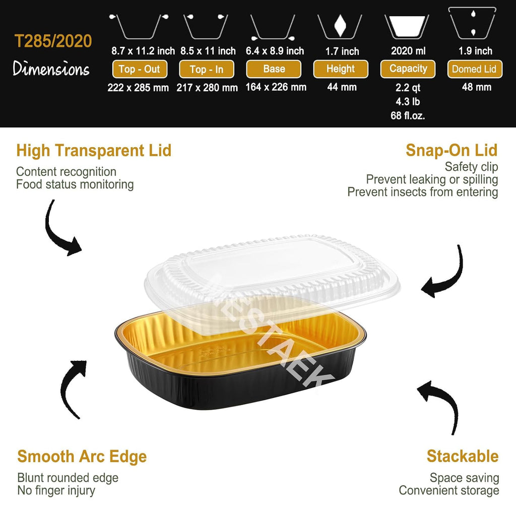 68oz Oval Aluminum Foil Catering Trays with Lids, 5 Pack