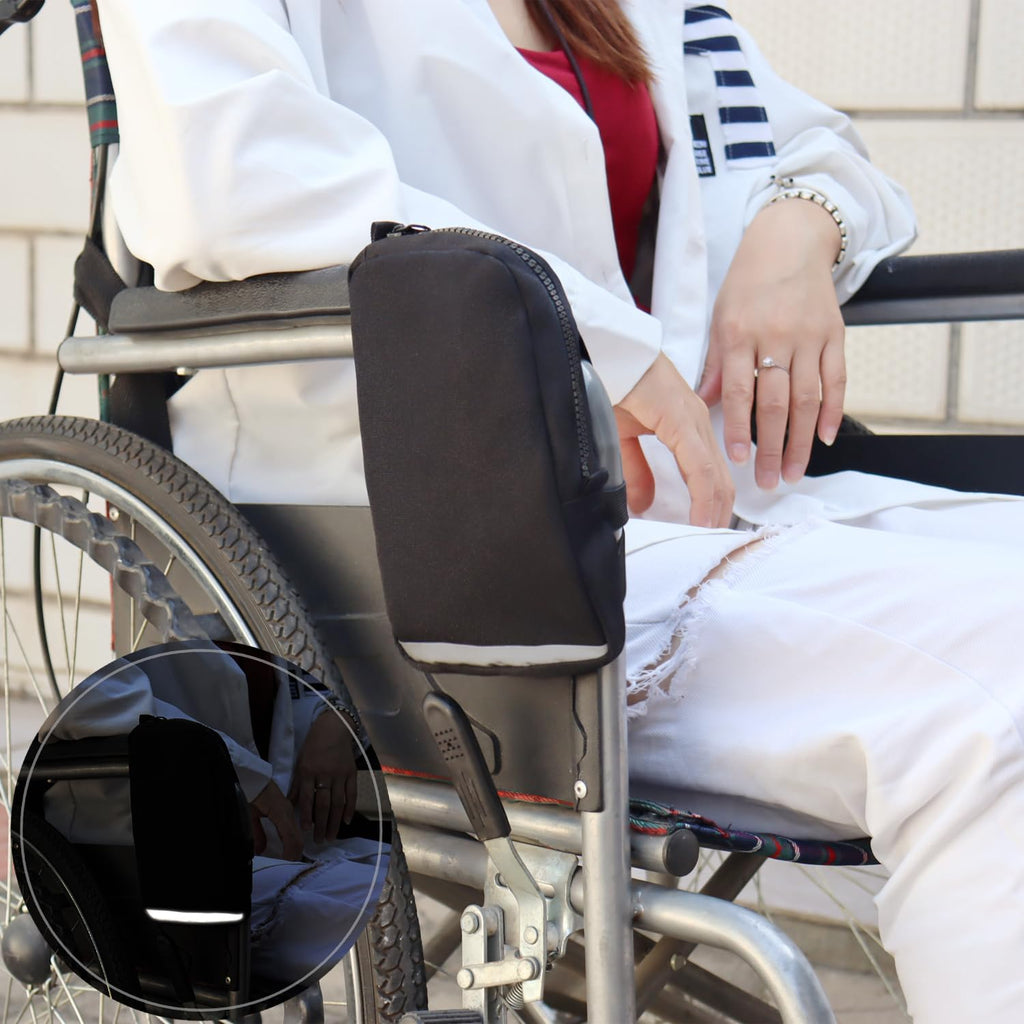 Wheelchair Phone Pouch Holder Bag – Compact Lightweight Organizer with Zipper, Front Frame Mount Storage for Wallet