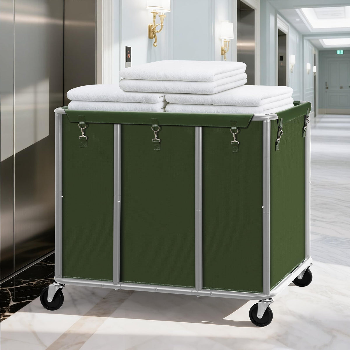 Commercial Laundry Cart with Lockable Wheels, Large 420L Industrial Rolling Laundry Hamper with Steel Frame