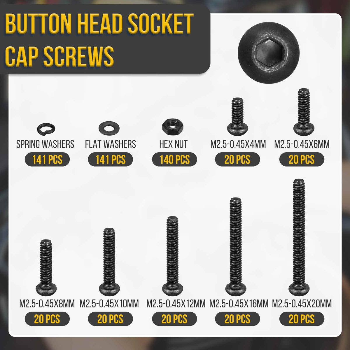 DTGN 562Pcs M2-0.4x4/6/8/10/12/16/20 Button Head Socket Cap Screw