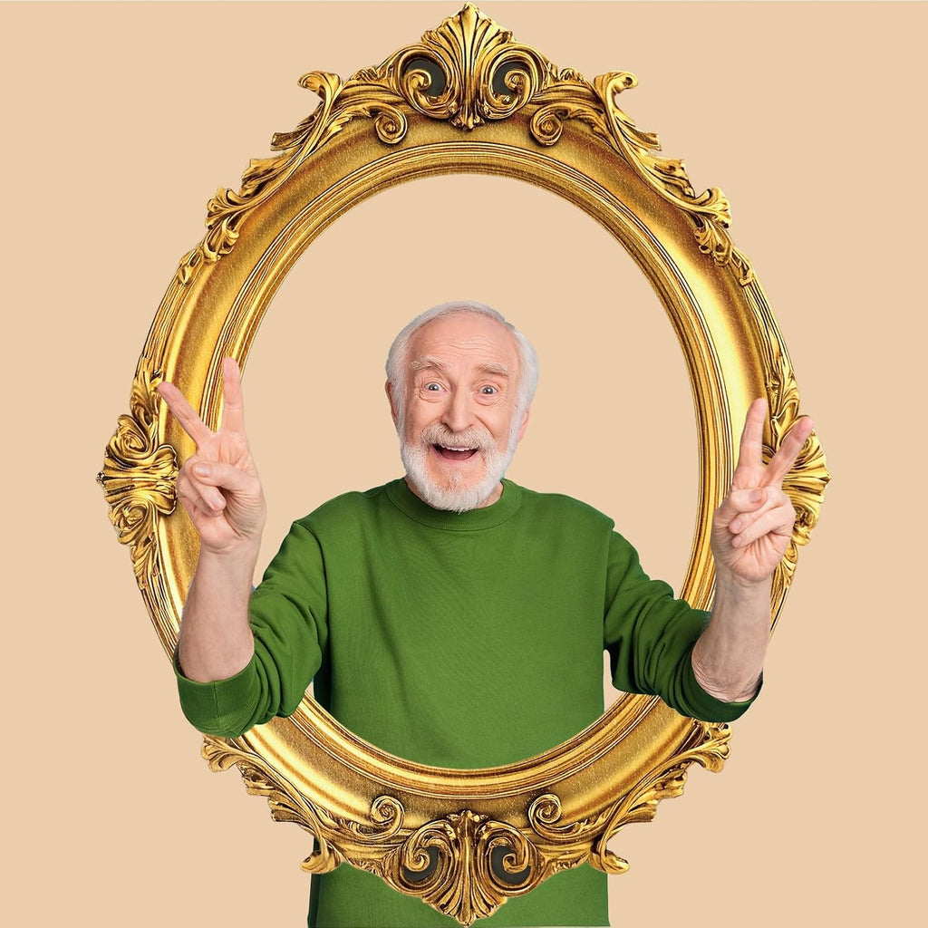 Large Photo Booth Props 31.5*23.62 Inch Gold Picture Selfie Frame Vintage Photo Round Frame Creative Friends Party