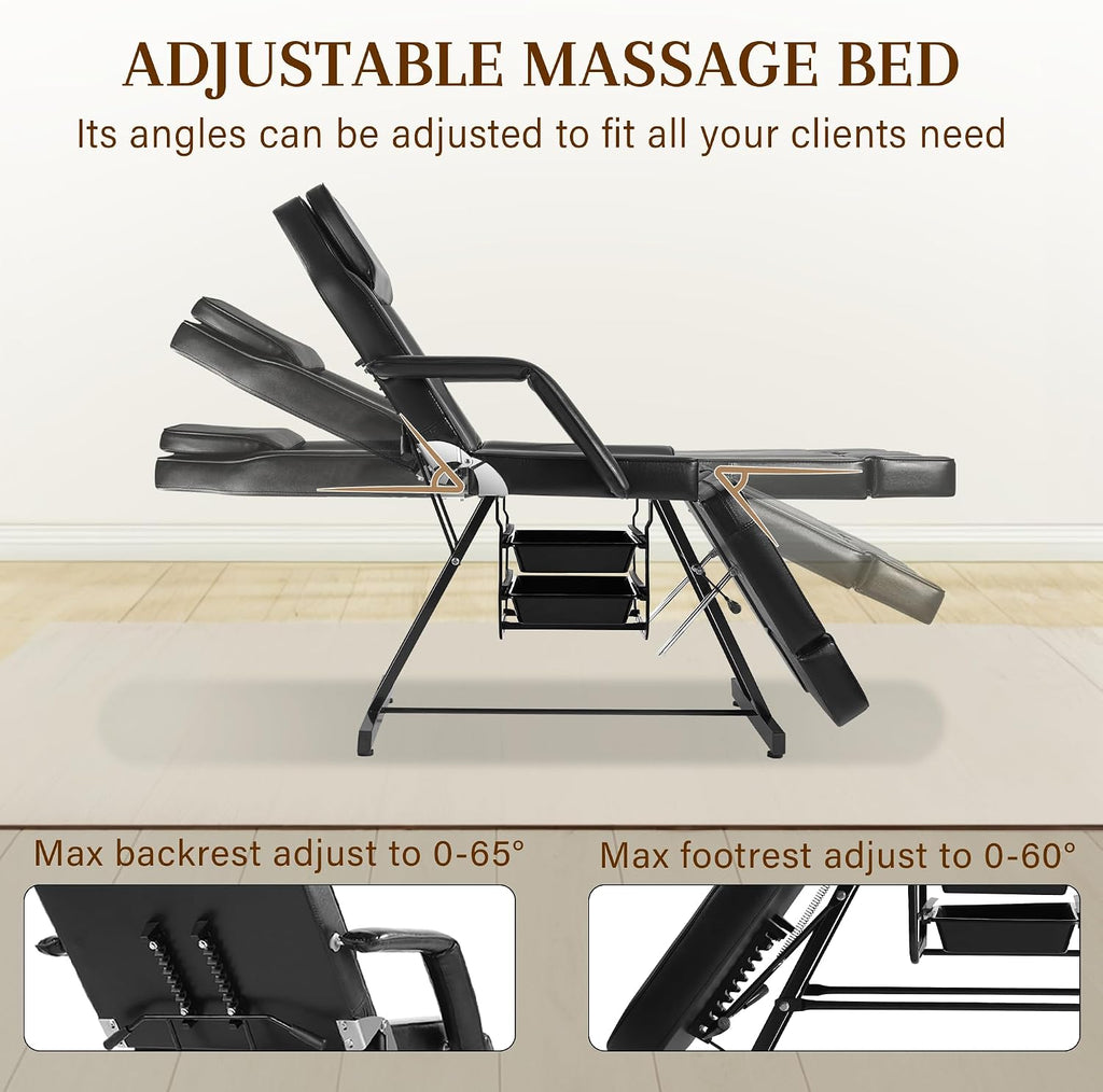 Tattoo Chair for Client, Facial Bed for Esthetician with Hydraulic Stool, Adjustable Massage Table with Split Legs