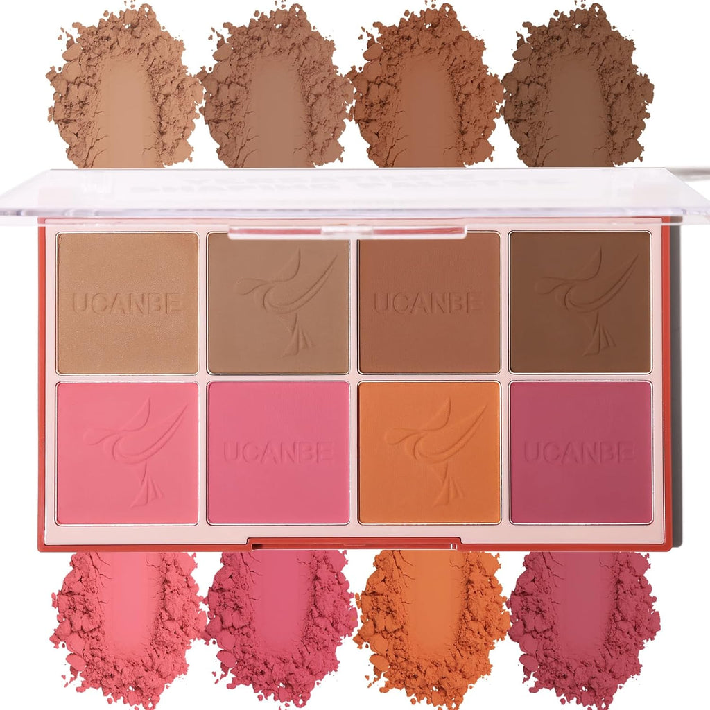 8 Colors Face Matte Blush Palette Shading Blusher - Buildable Facial Cheek Blusher Contour Bronzing Pressed Powder