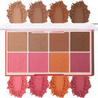 8 Colors Face Matte Blush Palette Shading Blusher - Buildable Facial Cheek Blusher Contour Bronzing Pressed Powder