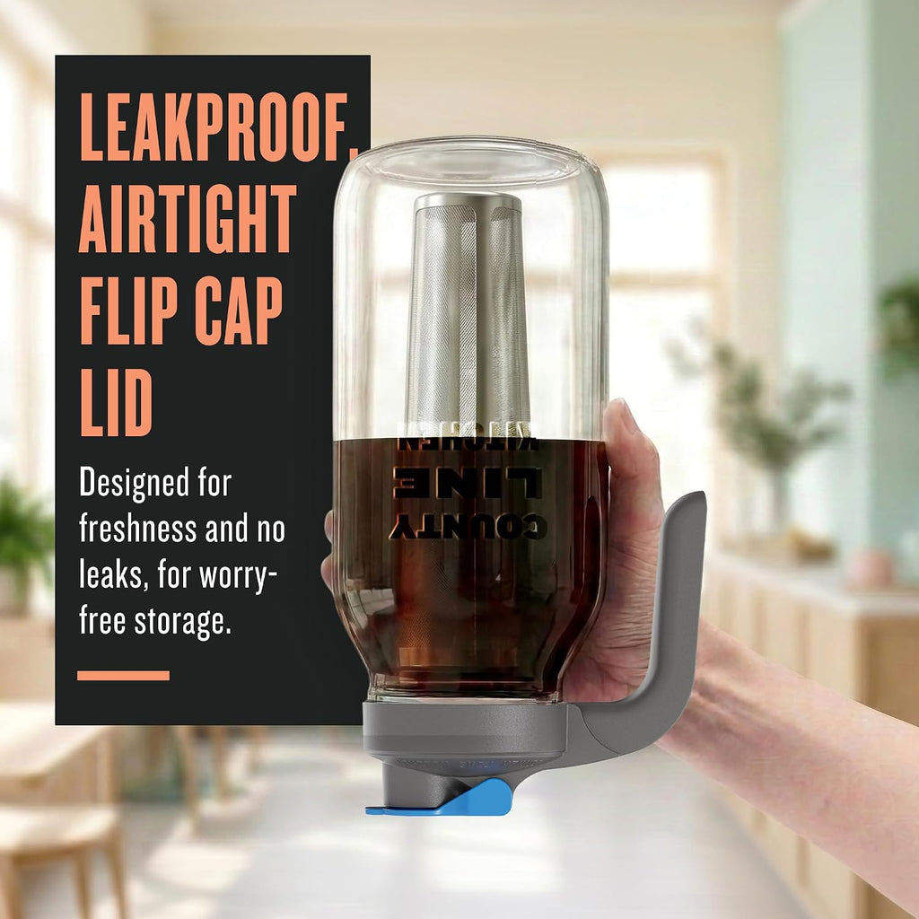 64oz Cold Brew Coffee Maker with Leak Proof Lid - Gray | Glass Cold Brew Coffee Maker - Wide Mouth Mason Jar