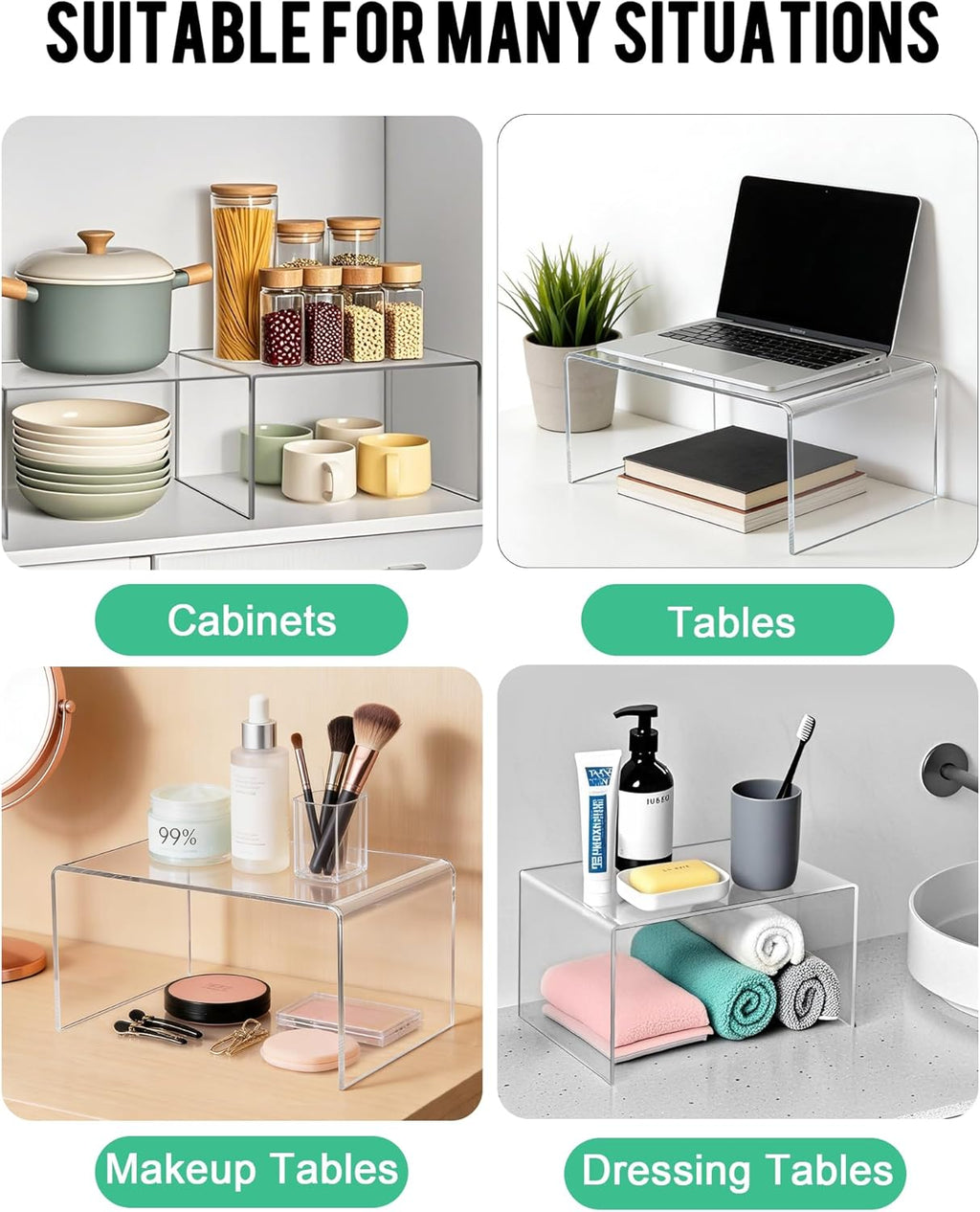 Acrylic Cabinet Organizer, Set of 2 Clear Shelf Organizer for Kitchen Pantry Organizers and Storage, Display Cabinet