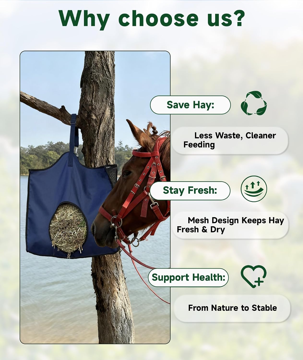 Hay Feeder for Goats and Horses - Slow Feed Design, Heavy Duty Hanging Hay Bag for Barn, Trailer & Paddock, Easy to