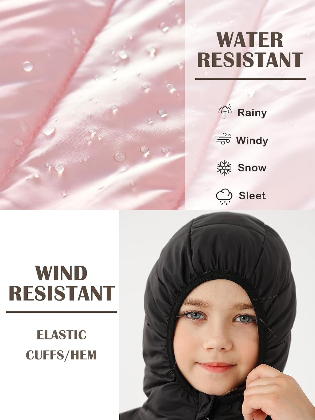 4-12 Years Girls Winter Coats Packable Lightweight Hooded Puffer Jackets with Pocket